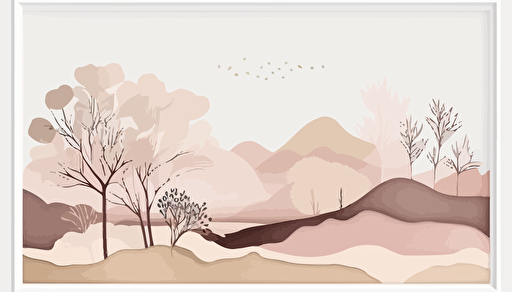 dusty pink and beige watercolour abstract landscape art, Minimalist, vector, contour