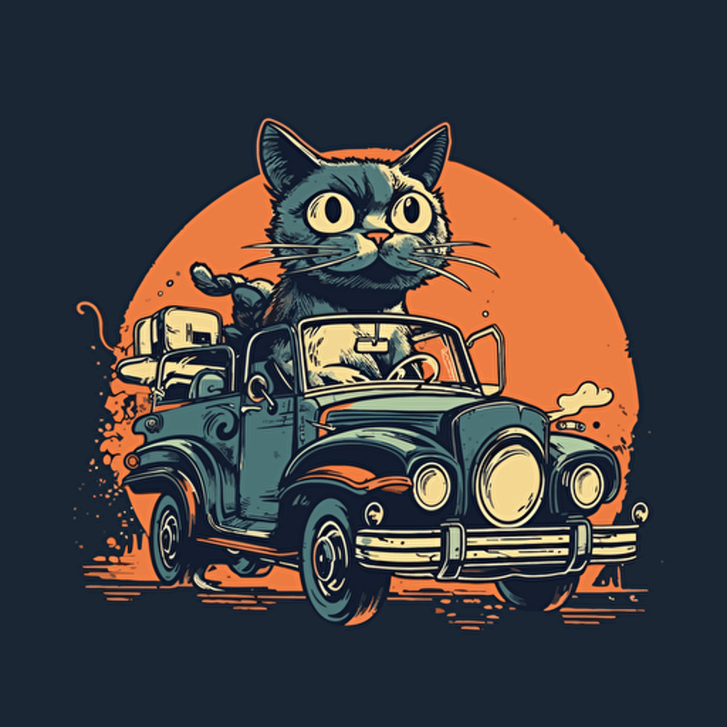 vector art style, cat driving a Toyota, in the style of Michael Parks