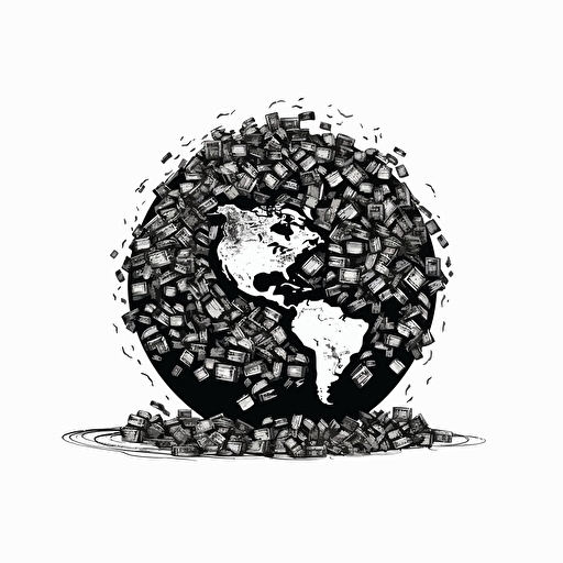 minimalist modern style. iconic logo. globe on a pile of cash. black vector. white background.