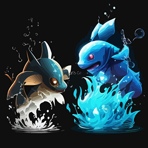 Vector art battle monsters water type puppy dog monster with two evolved forms