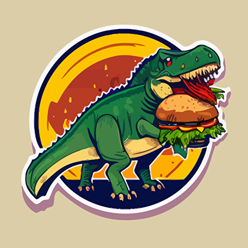 dinosaur and burger:sticker,illustration ,vector ,cartoon style
