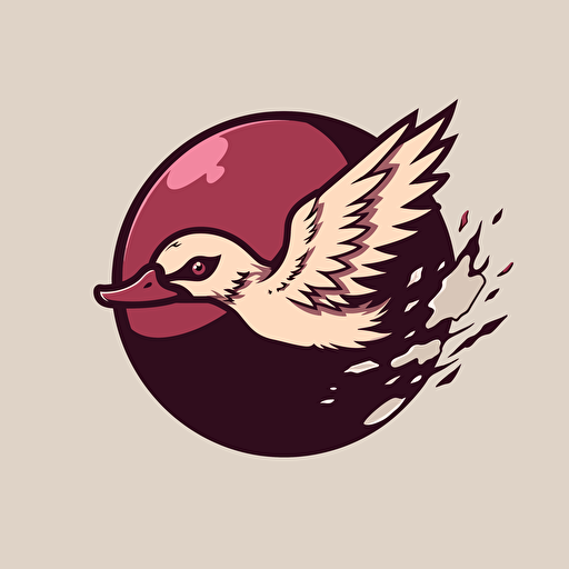 vector logo of a shaded maroon ball with a thick single seam, a mallard flies around it