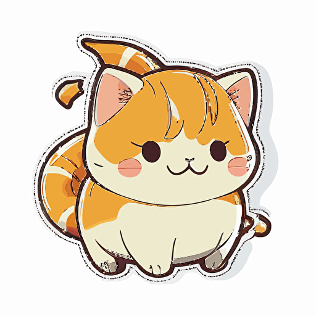 cute happy ginger short hair exotic cat, kawaii, 2d vector sticker design, contour, white background