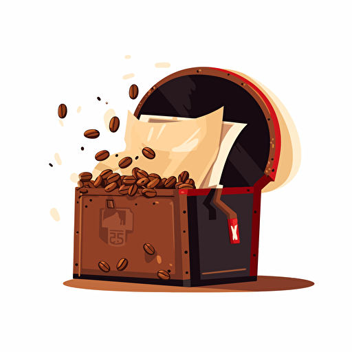 bag of coffee beans sitting inside an open mailbox vector illustration, cartoon mis-en-scene