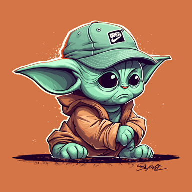 a cartoon of a baby yoda with a nike hat, vector art by Altichiero, behance, space art, behance hd, clean, deviantart hd