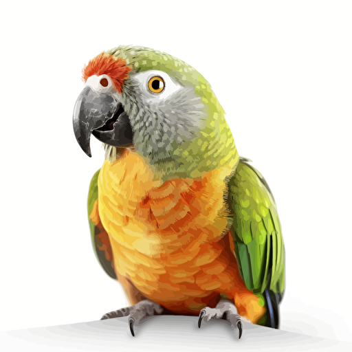 Senegal Parrot bird looking straight in the camera, white bg, vector