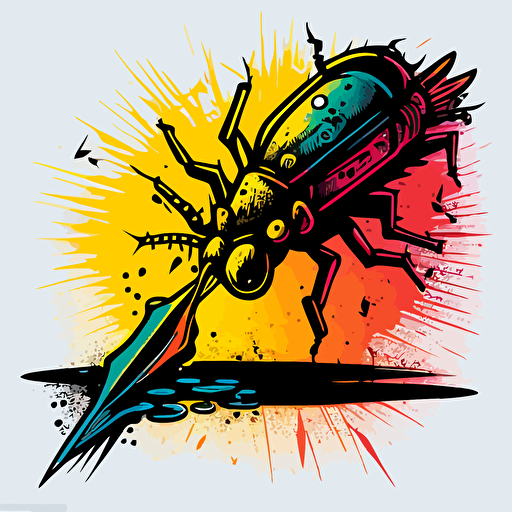 vector logo of a cartoon dead bug being stamped by a stilleto detailed dynamic bright colours
