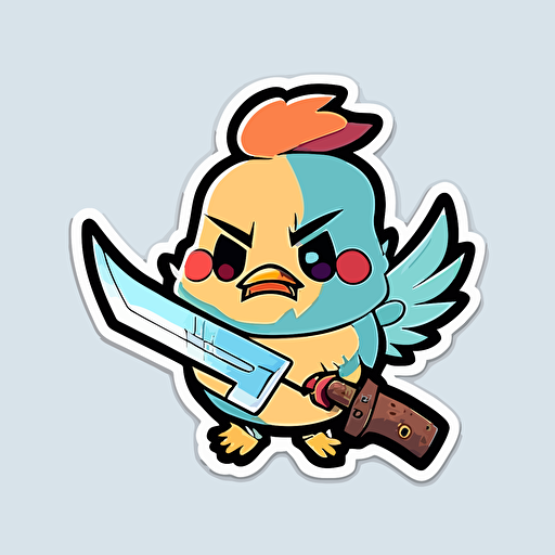 chicken holding knife, looney toon, Sticker, kawaii, contour, vector, white background