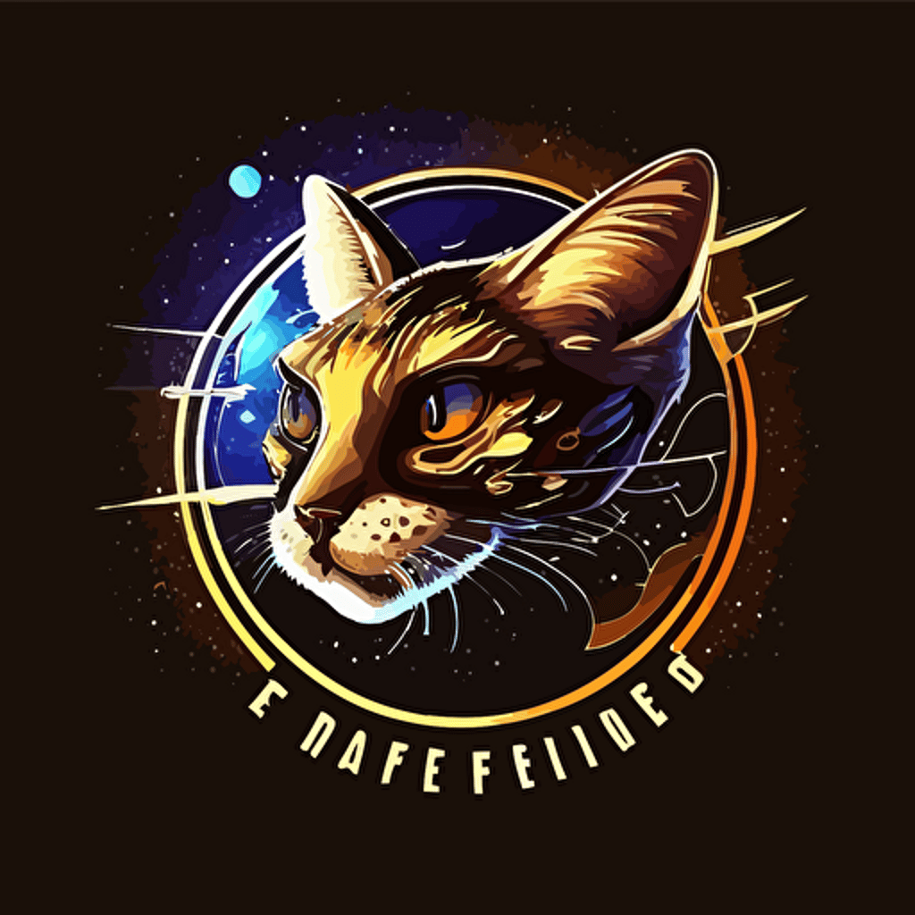 a feirce feline face on a wasp body, hybrid animal, flying in space above planet earth, logo flat, vector