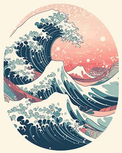 wave, minimalistic, retro aesthetics, vector image, sticker, pastel pantone colors, white background