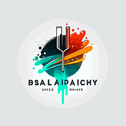 Logo that incorporates art elements, paint brush and a laboratory elements Vector, 2d, minimalistic