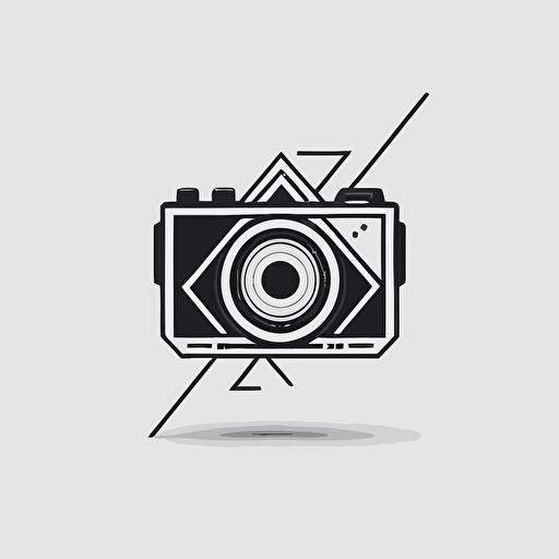 geometric, minimalistic iconic logo of a camera, black vector, on white background