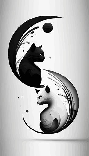 yin and yang ☯️, with copy space, logo design, cats, black and white, abstract, vector art, minimalistic