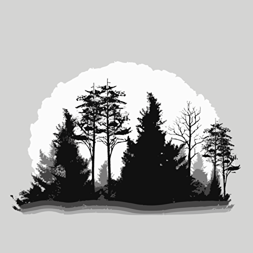 minimal, vector, black and white, trees sillhouette, forest