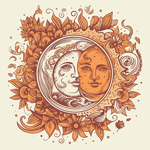 Boho sun and moon. Vector magic illustration with celestial symbols, bogo style