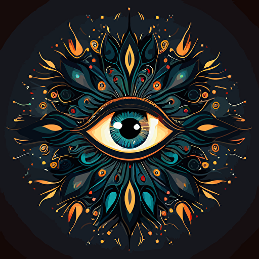 cosmic mandala made of eyes, 2d flat vector style, comic book style