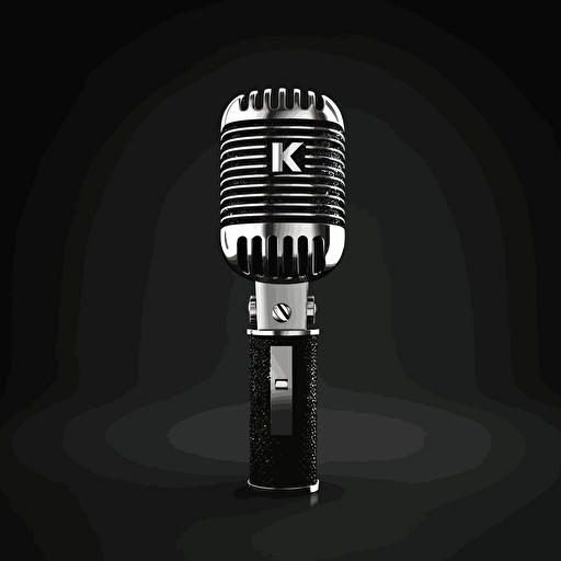 small mic with letter K, black and white, modern, vector art, simple