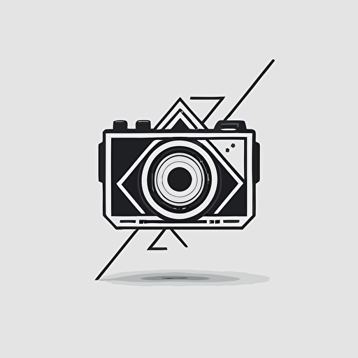 geometric, minimalistic iconic logo of a camera, black vector, on white background