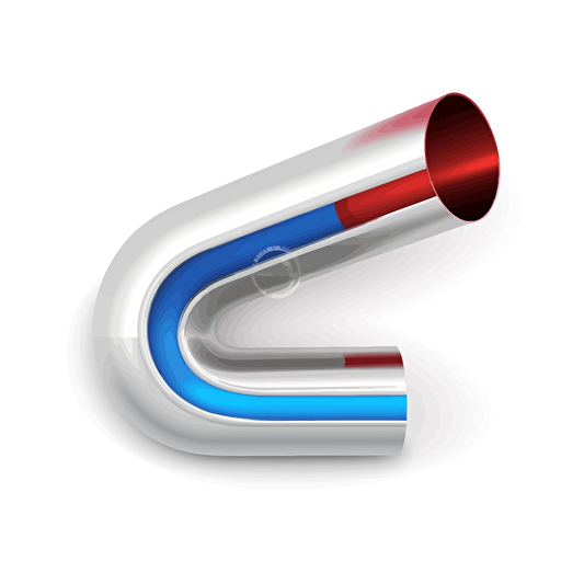 Design of professional logo featuring a bending pipe in stainless steel a white background. Include curves as an additional design element. vector style . Blue white and red