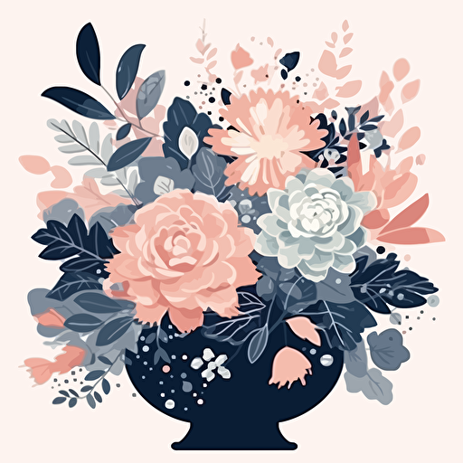 3 flat colors vector illustration of blush and indigo flower arrangment
