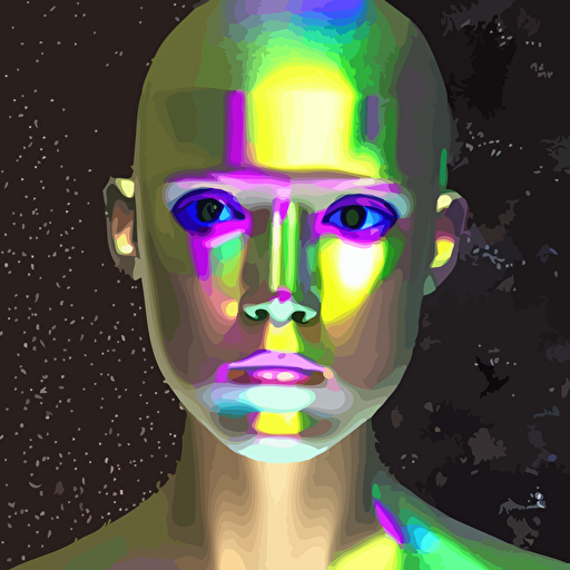 3d render holographic human robotic head glossy iridescent surrealistic 3d illustration human face non binary non binary model 3d model human cryengine holographic texture holographic material holographic rainbow concept cyborg artificial intelligence