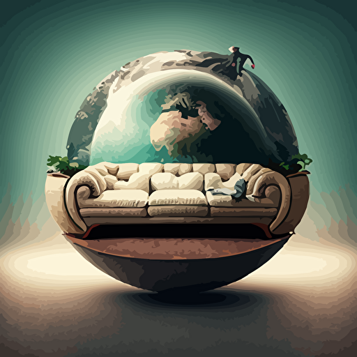 a modern sofa standing above the big world. Vectorel