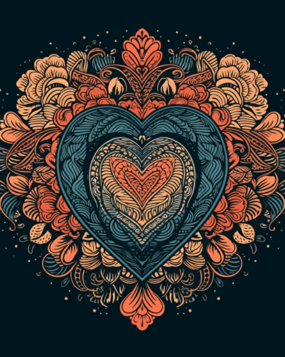 mandala heart, retro aesthetics, vector image, sticker design, pantone colors