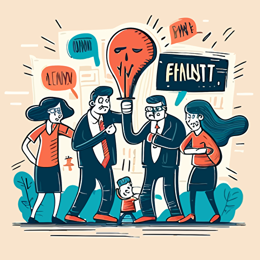 Family fighting for their family business; vector illustrations for corporate powerpoint presentation; doodle style,