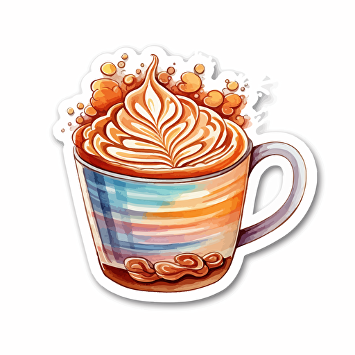 watercolor vector illustration boho latte art sticker white background
