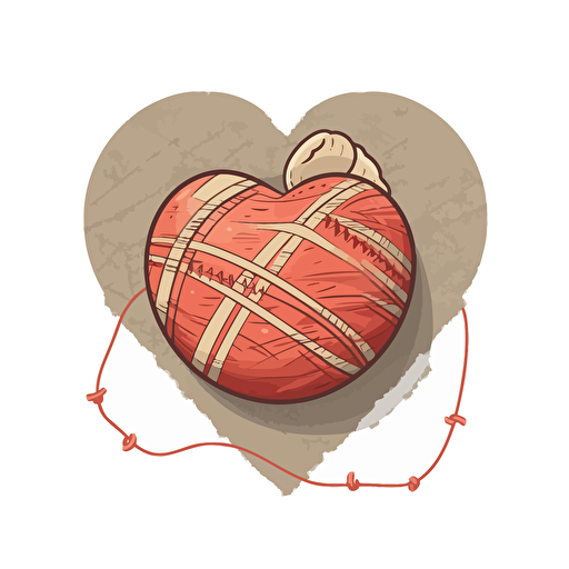 cute Heart with baseball twine, vector, sticker, cutout, white background