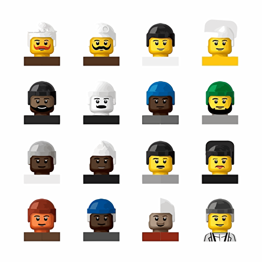 one color on a white background diverse different ethnicity male lego heads flat vector minimalist style