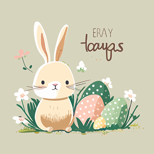 simple vector picture, cutie rabbit, cute bunny with easter eggs, simple vector greeting card happy easter