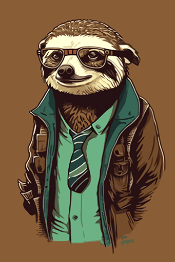sloth, hipster clothes, vector art, minimalistic,