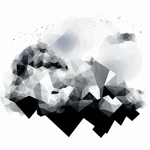 minimalist, vectorized, black and white colors, print layer , delicacy, elegant, polygon smooth clouds small and big