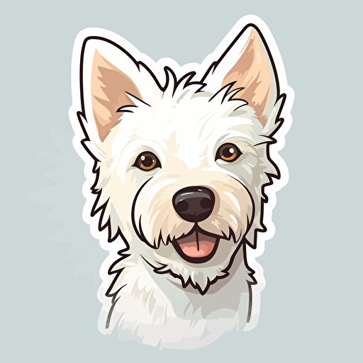 All white Japanese terrier, Sticker, Adorable, Soft Color, Art brut style, Contour, Vector, White Background, Detaile