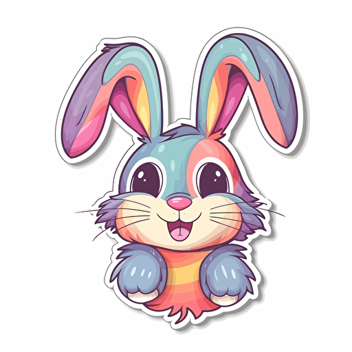 sticker, cute happy colorful bunny, vector, contour, white background