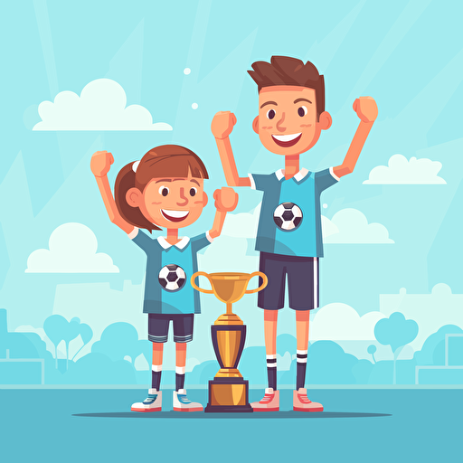 kids winning trophies sport vector in stadium