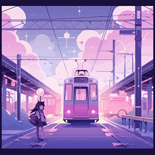 Vector illustration of a modern city, Aesthetics clean and minimalist, with purple and pink color scheme