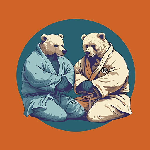 Two Bears practicing jiu jitsu, vector animation illustration, 4 colors limit, solid background, high resolution