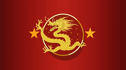 red and gold dragon flag with chinese stars, fiery futuristic and minimalistic government flag design, vector emblem