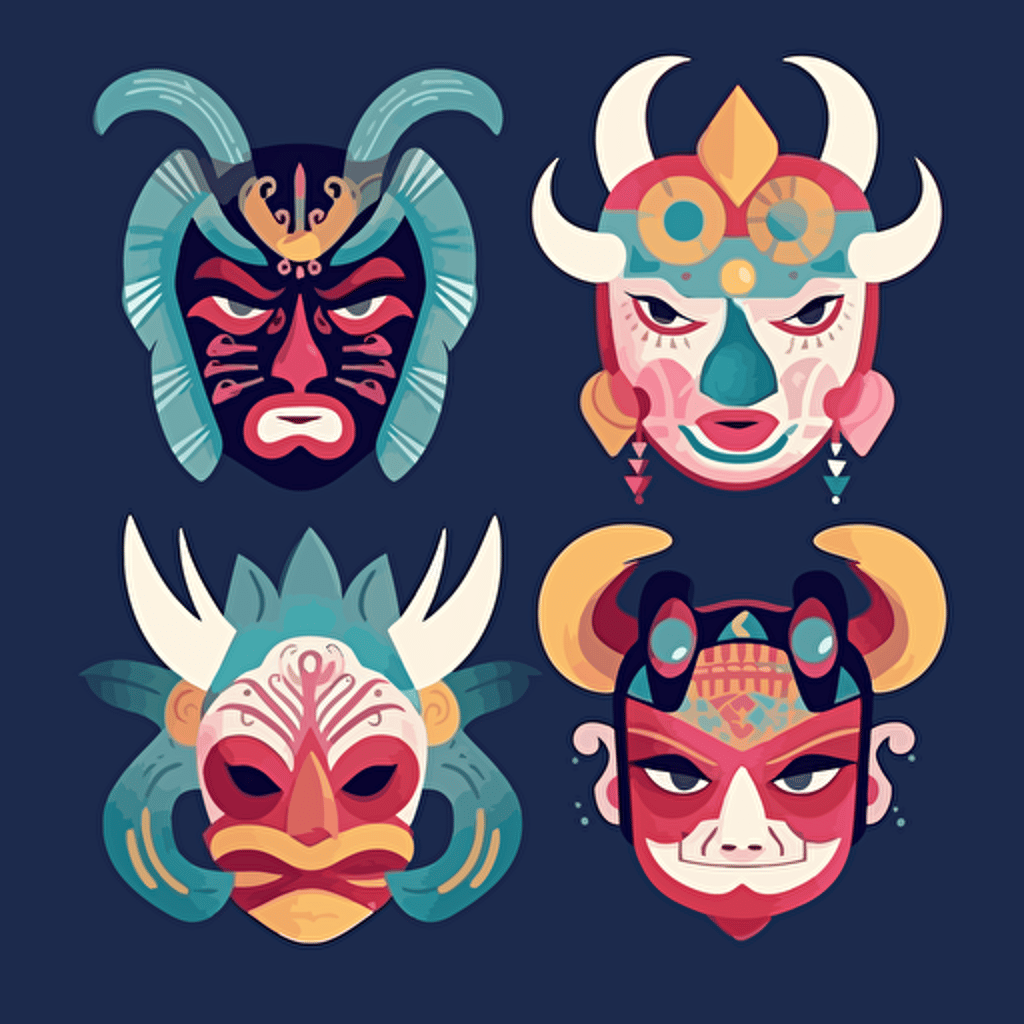 azuki masks, illustration, flat art, vectorized