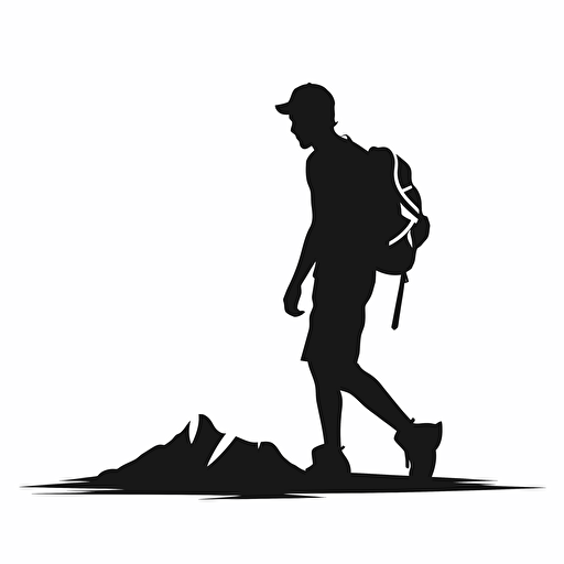vector logo of a hitchhiker walking away to the horizon, black and white, silhouette