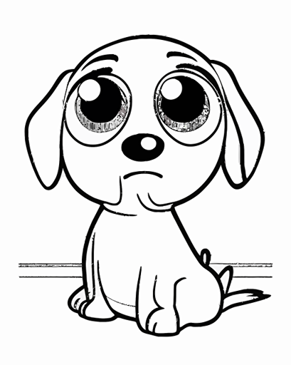 kids coloring page, cute happy dog, big cute eyes, pixar style, simple outline, coloring page, black and white, comic book flat vector, white background