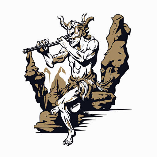 faun playing the flute in a rock band, vector logo, vector art, emblem, simple cartoon, 2d, no text, white background