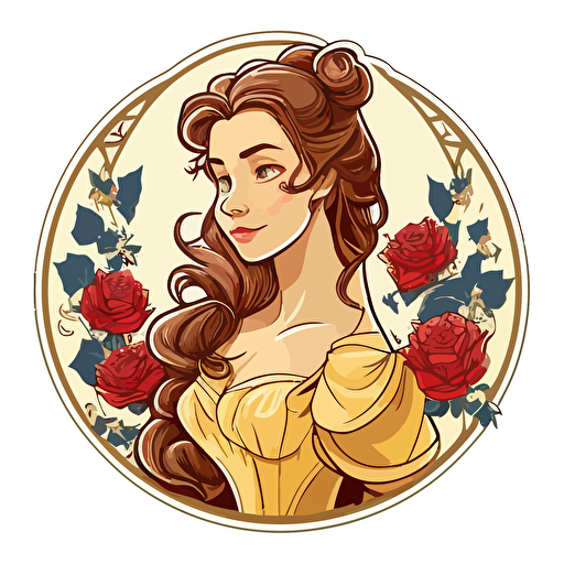 sticker design, Disney, princess belle with roses, transparent background vector