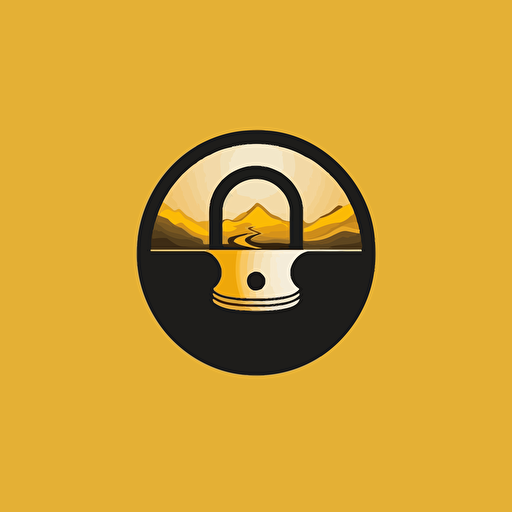 logo for art transportation company, a secure lock with painting, no text inside, flat design, vector, minimalist, yellow dominance, luxury
