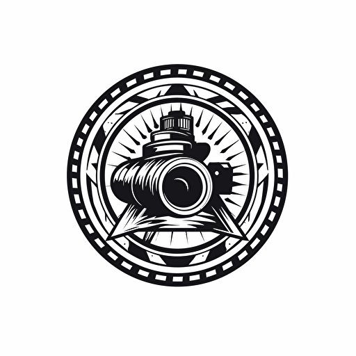 logo of a camera lens with a sniper scope attached to it, black vector, on white background