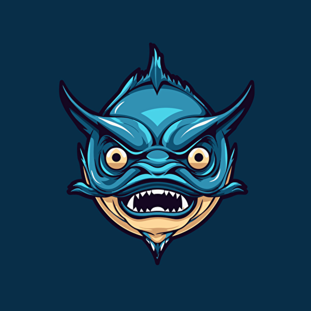 /clean vector logo, mad tuna, looking tough, modern, 2 colors, front view
