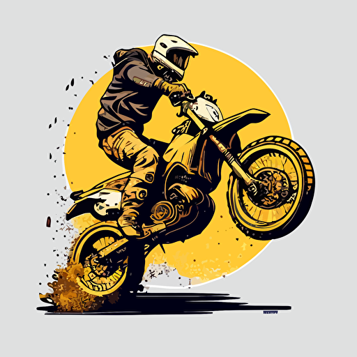 a simple vector image of a guy on a dirt bike doing a wheelie on the street the guy does not have a helmet on, the picture is in initial D style**