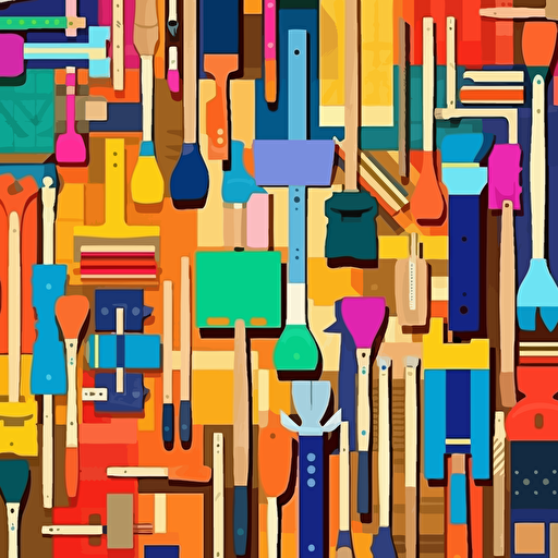 illustration,assorted group of colored wooden tools, korean style, pop art, flat art, vector art